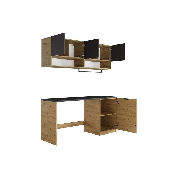 Mobile per lavanderia con piano di lavoro - L182 cm - Antracite e naturale chiaro - NATAJI
