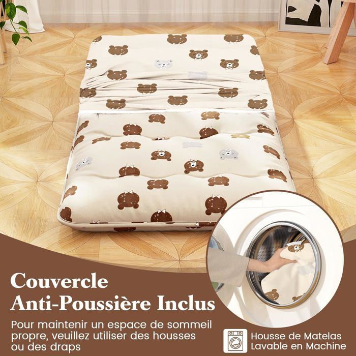 Colchón futón japonés GOPLUS, 1 persona, 90x200 cm - Cama enrollable para el suelo, portátil con bolsa de transporte, marrón