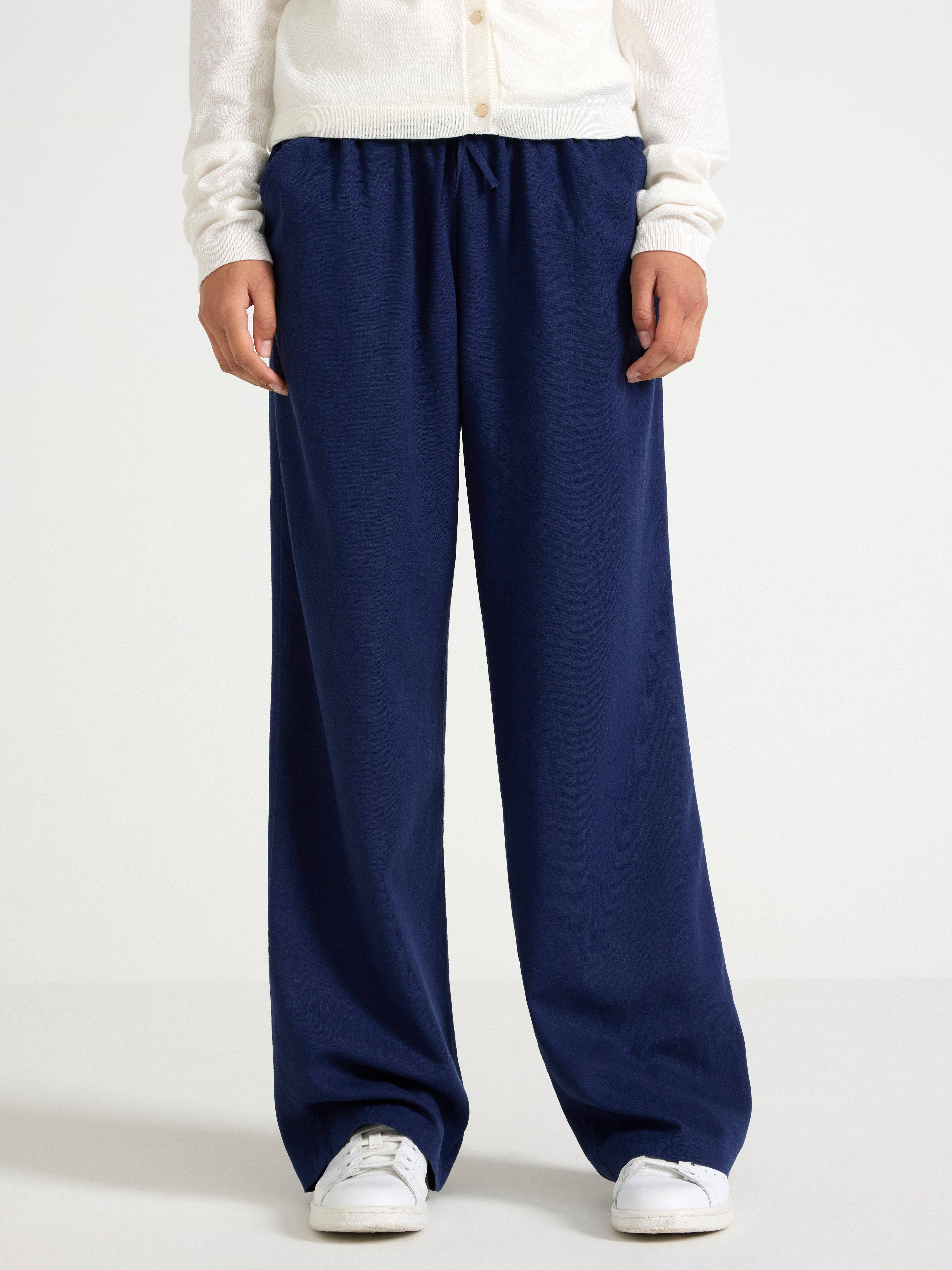 Byxor i linneblanding Dark Blue
