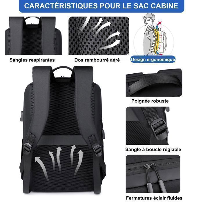 Mochila de viaje de tamaño cabina - Bolsa de viaje - 46x32x24cm - Negra - Impermeable - para mochila de viaje de tamaño cabina de Ryanair