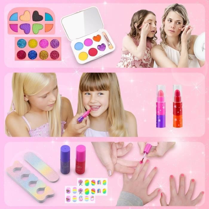 Coffret Maquillage Enfant - FREOSEN - 72 pièces - Non Toxique - Rose - Cadeau Anniversaire Noël