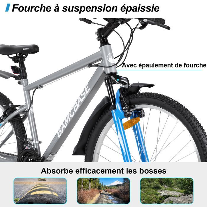 Hiland 26 inch mountainbike, 18 versnellingen, unisex/volwassenen, frame van koolstofstaal, voor stads- en recreatief gebruik, V-remmen, grijs