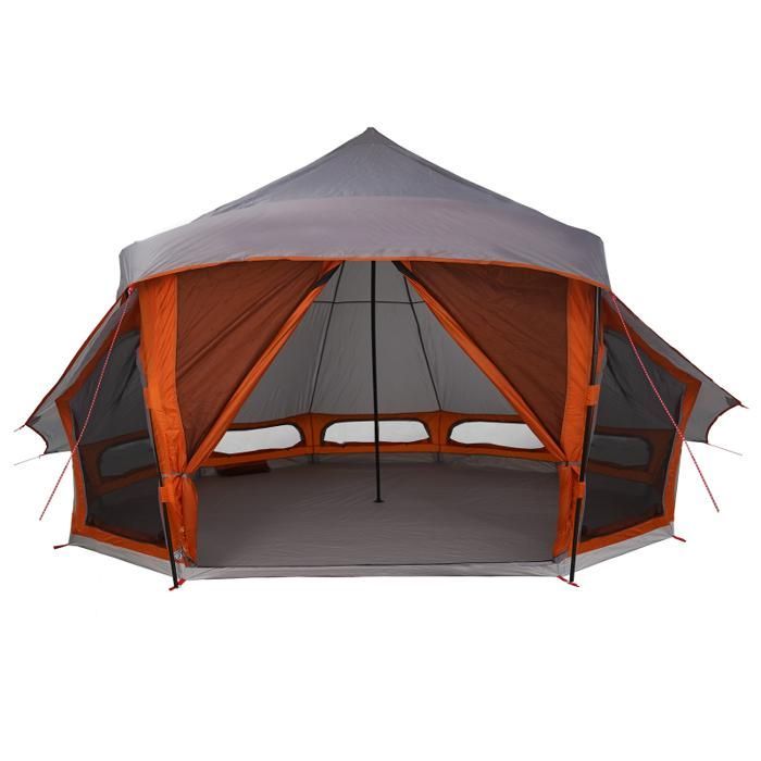 Tienda de campaña familiar tipo tipi para 10 personas, impermeable, gris y naranja.