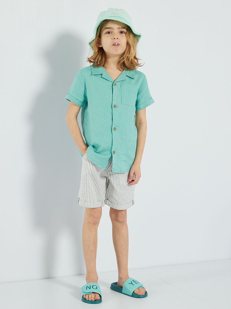 Camisa de lino de corte regular - VERDE