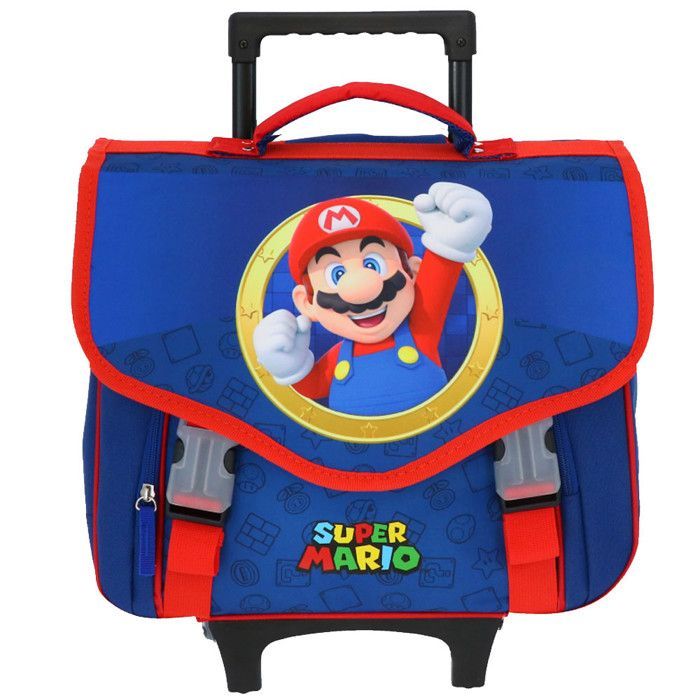 SUPER MARIO 41 cm blauer Rollrucksack mit 2 Fächern
