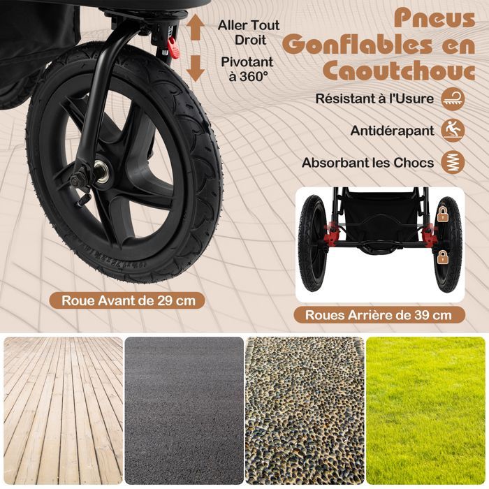 Cochecito plegable para bebé COSTWAY - Parasol ajustable - Asiento reclinable - 3 ruedas de goma con cámara de aire - 48 meses - 22 kg - 5 arneses