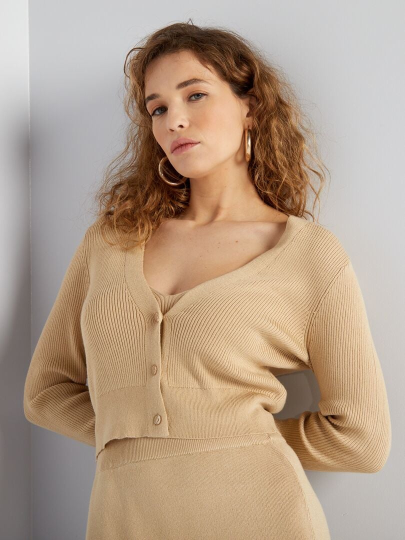 Cárdigan corto con botones - BEIGE