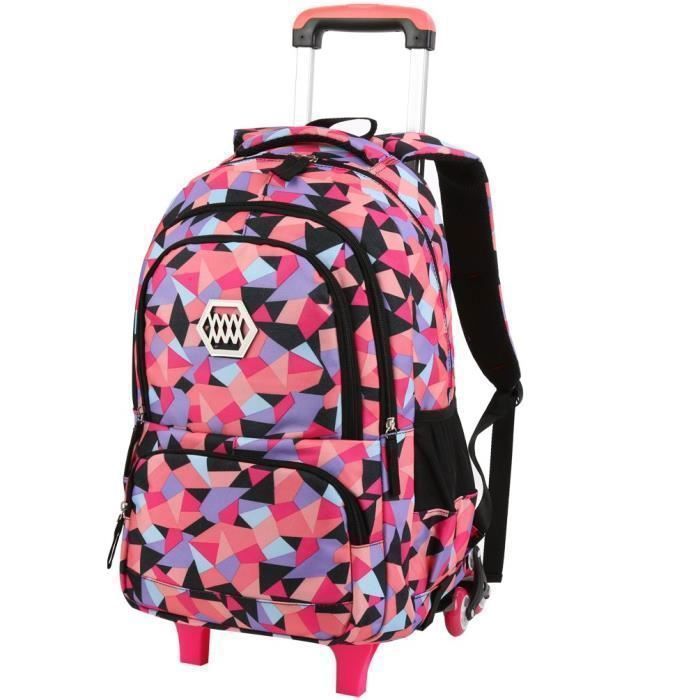 Mochila escolar con ruedas para niñas - Tejido Oxford de alta densidad - Rosa - Escuela primaria