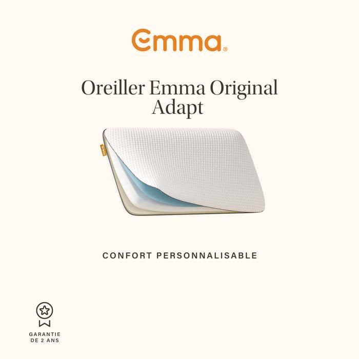 EMMA | Oreiller Emma Original Adapt 70x40 cm | Mémoire de Forme Ergonomique | Thermoactif et Respirant | Confort Personnalisable