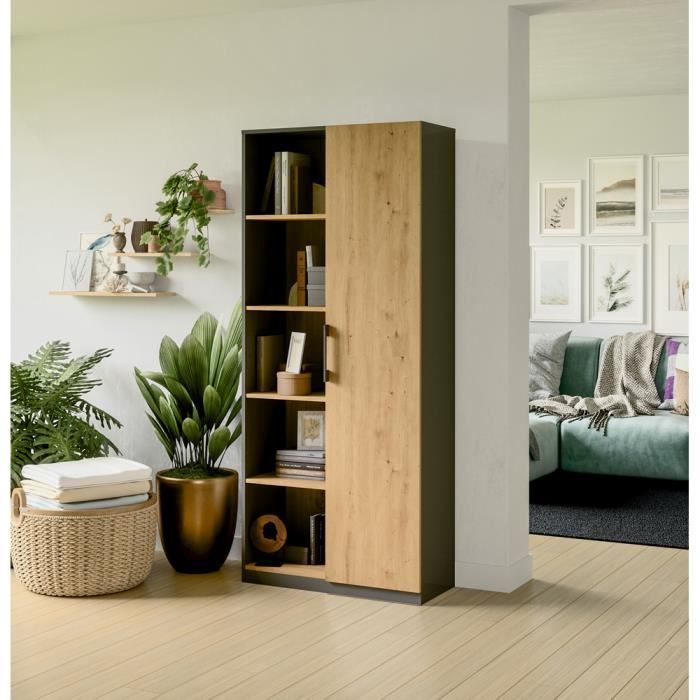 VILLME - Librería de diseño minimalista - 1 puerta + 10 estantes - 80x30x182 cm - Mueble de almacenamiento