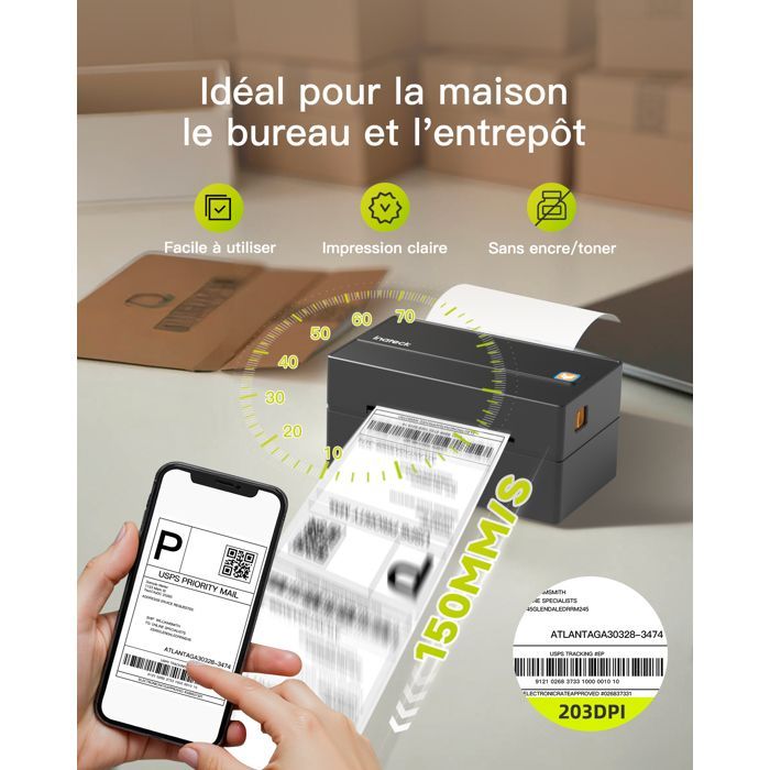 Inateck Imprimante d'étiquettes Thermiques Mobiles sans Fil 4 x 6 - pour Colis d'expédition
