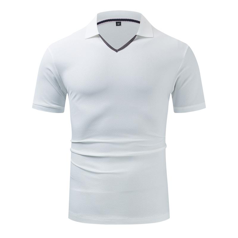 Polo de cuello en V para hombre, 100% algodón, estilo casual elegante, color liso, manga corta, básico, ropa, 572