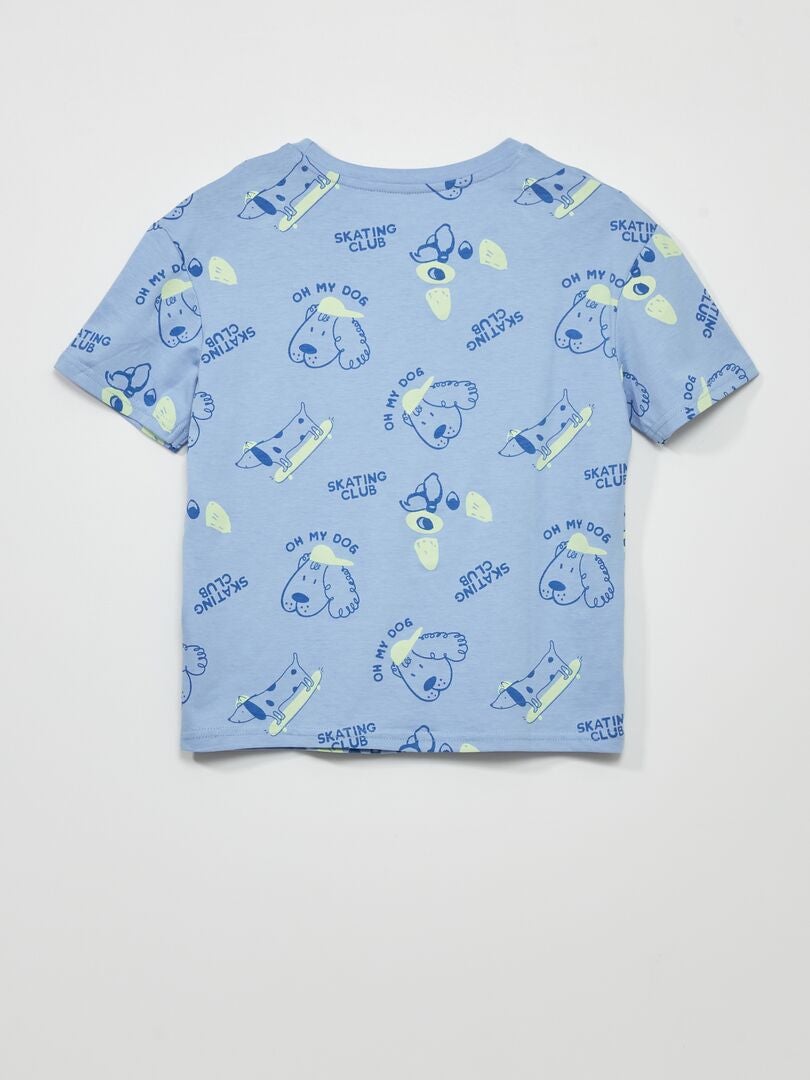 Bedrukt T-shirt met borstzak - BLAUW