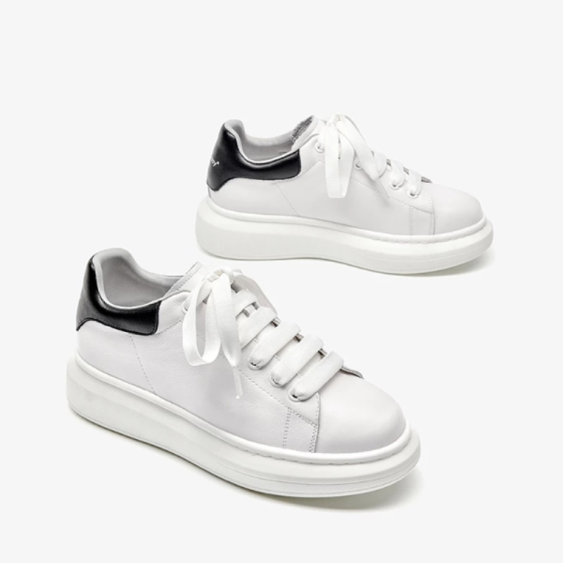 Zapatillas blancas para mujer, de piel de vacuno auténtica, con puntera redonda, cierre de cordones, estilo casual, hechas a mano (29070).