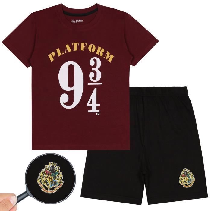 Harry Potter Platforma 9 3/4 Pyjama garçon, pyjama d'été pour garçon, bordeaux et noir