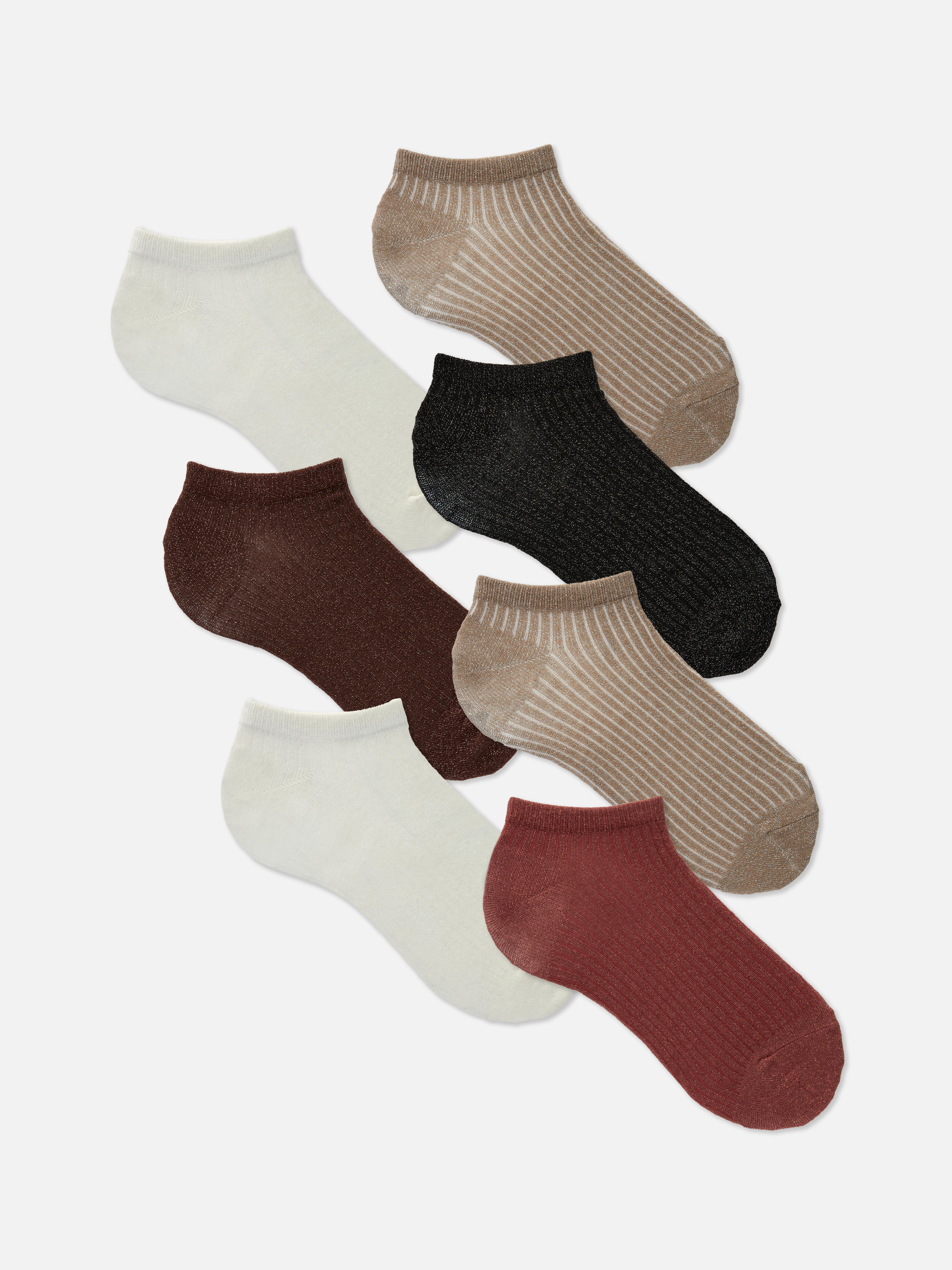 Glitzernde Sneaker-Socken, 7 Paar. Eine Multipackung Sneaker-Socken mit Metallicgarn für einen funkelnden Look.