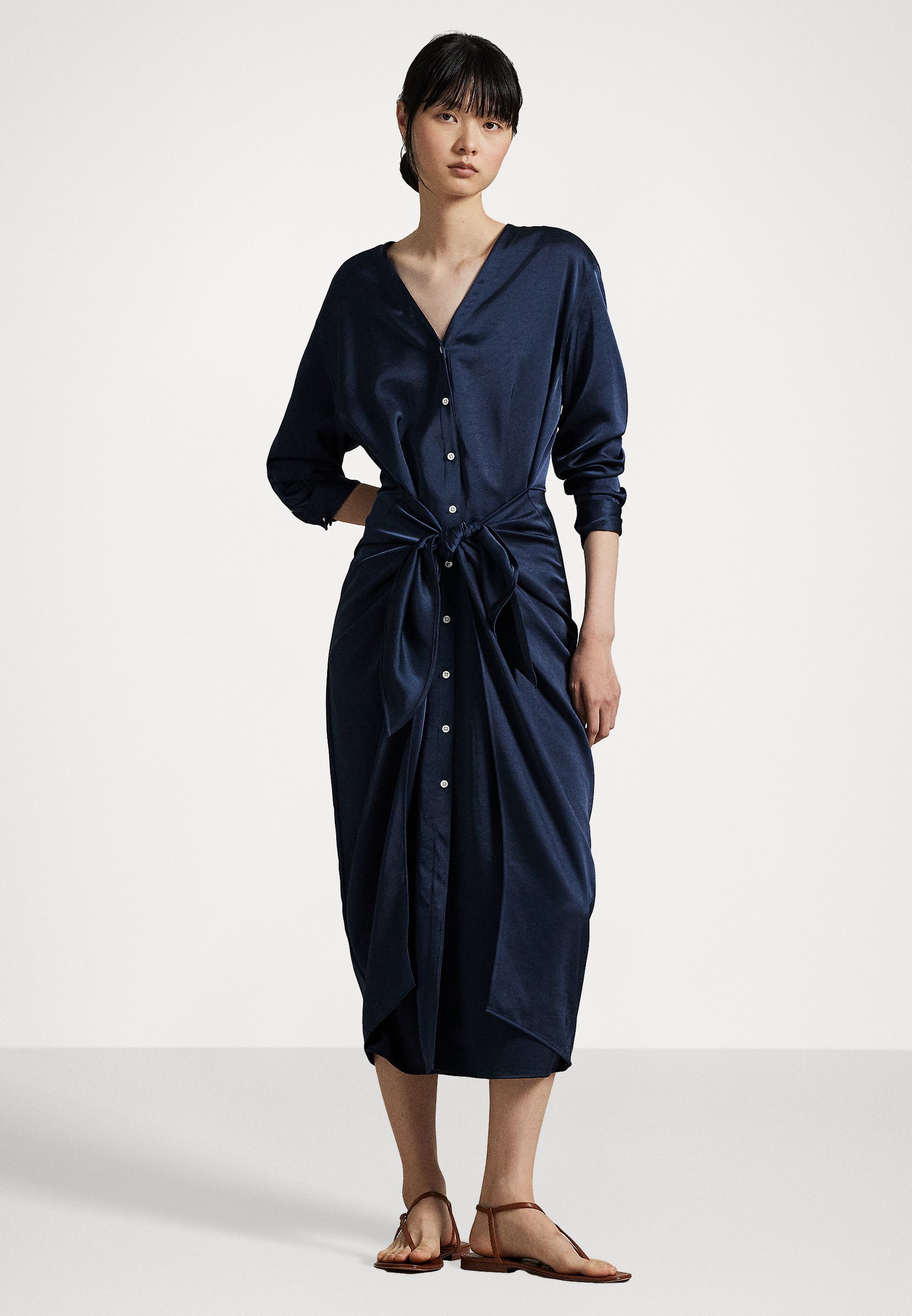 Robe-chemise cache-cœur en satin Polo Ralph Lauren - Bleu Norfolk