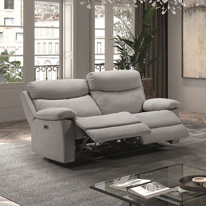 TARIFA - Canapé 3 Places Relax Electrique Gris Clair Tissu Waterproof