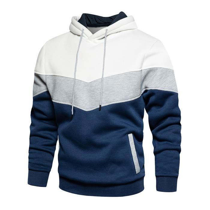 Men's Sweatshirt, Hip Hop Hoodie, Fashion Kangaroo Pocket Sweatshirt - White Blue