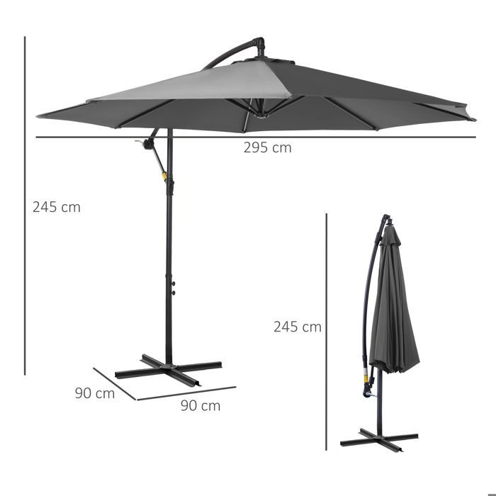 Outsunny - Ombrellone - Acciaio - 295x295x245cm - Grigio