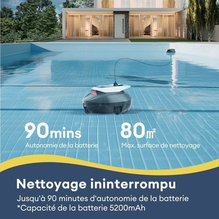 Robot per piscina - ULTENIC - Pooleco 10 - Autonomia della batteria di 90 minuti - Doppio motore - Navigazione intelligente