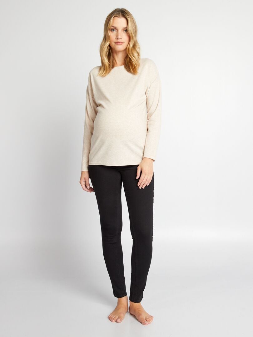 Calça jeans skinny de maternidade com elastano - PRETA