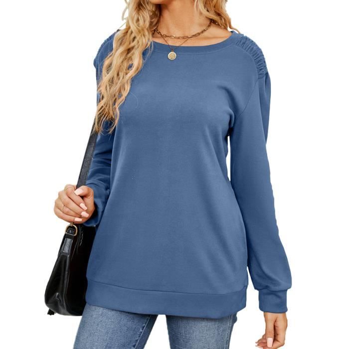 Pull Femme Col Rond Casual Couleur Unie Casual Pullover Lâche Manches Longues Confortable Pour Printemps Et Automne - Taille EU