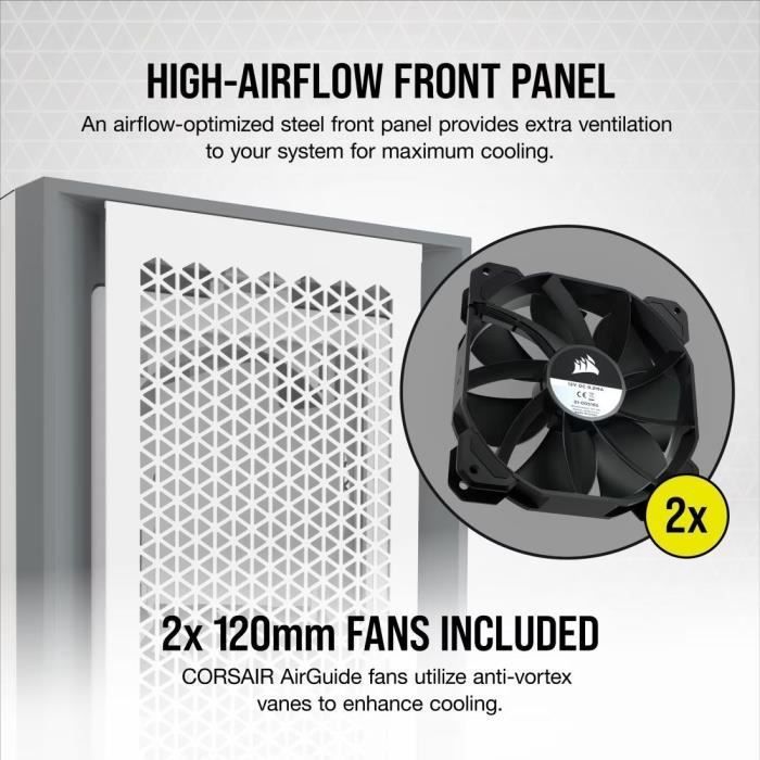 Boîtier PC - CORSAIR - CC-9011211-WW - ATX 5000D AIRFLOW - Moyen-tour en verre trempé - Blanc