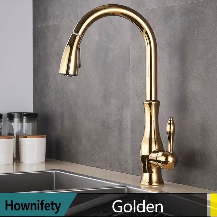 Robinets de cuisine,Robinets de cuisine dorés retirer mélangeur évier robinet 360 Rotation mitigeur d'eau 2 voies - Type Golden