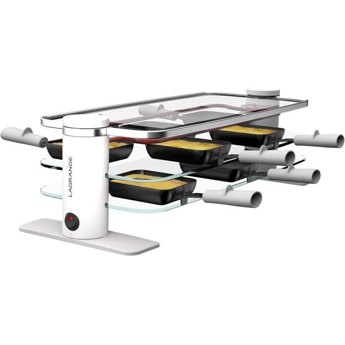 Appareil à raclette - LAGRANGE - 10 personnes - 1200 W - Verre démontable - Repose poêlons intégré