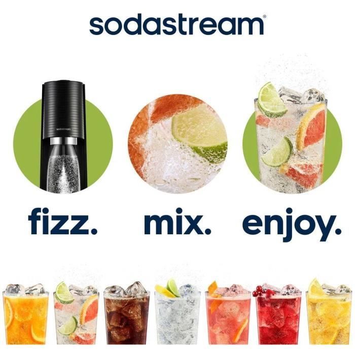 Machine à soda et eau pétillante SODASTREAM - TERRA Noire - 1 bouteille compatible lave-vaisselle - 1 recharge de gaz 60L