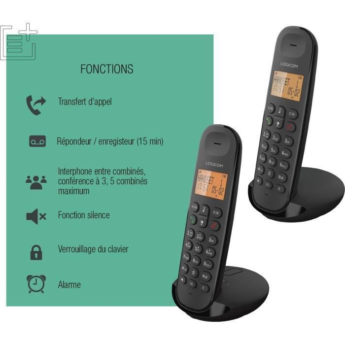 Téléphone fixe sans fil - LOGICOM - DECT ILOA 255T DUO - Noir - Avec répondeur