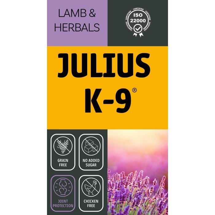 Julius K9 - Agnello ed Erbe Aromatiche per Cuccioli 3 kg - Crocchette ipoallergeniche e senza cereali con agnello - Per cuccioli e cani giovani