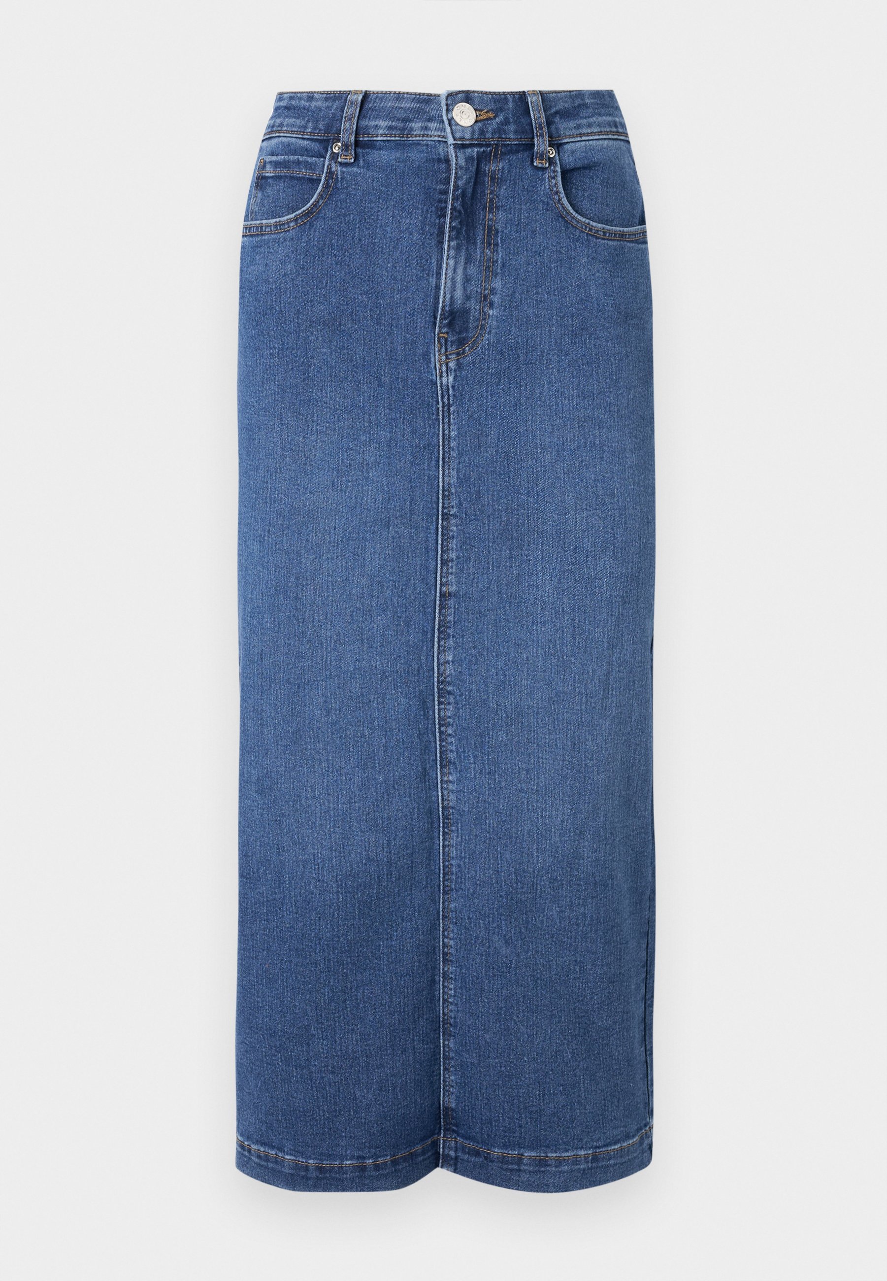 ONLY ONLWONDER MIDI ROK MET ACHTERSPIT - Denim rok - middenblauwe denim