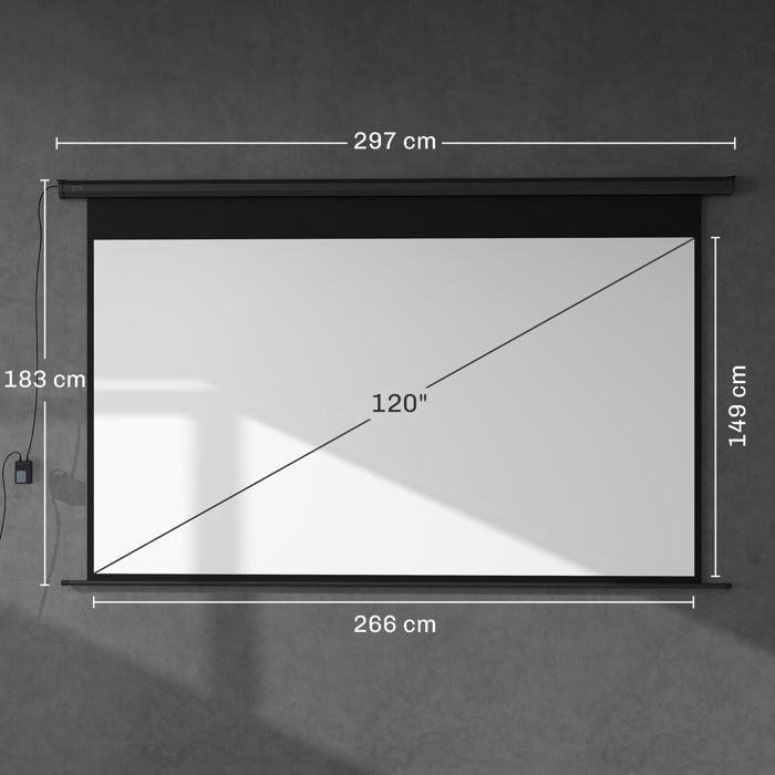 Pantalla de proyección - pantalla para proyector de vídeo - HOMCOM - 120 pulgadas 16:9 4K HD motorizada eléctrica para montaje en pared/techo - acero - blanco