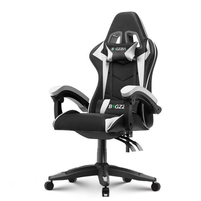 [Bigzzia] Silla de oficina - Silla gaming - Silla gaming giratoria ajustable - con cojín y respaldo reclinable, color blanco