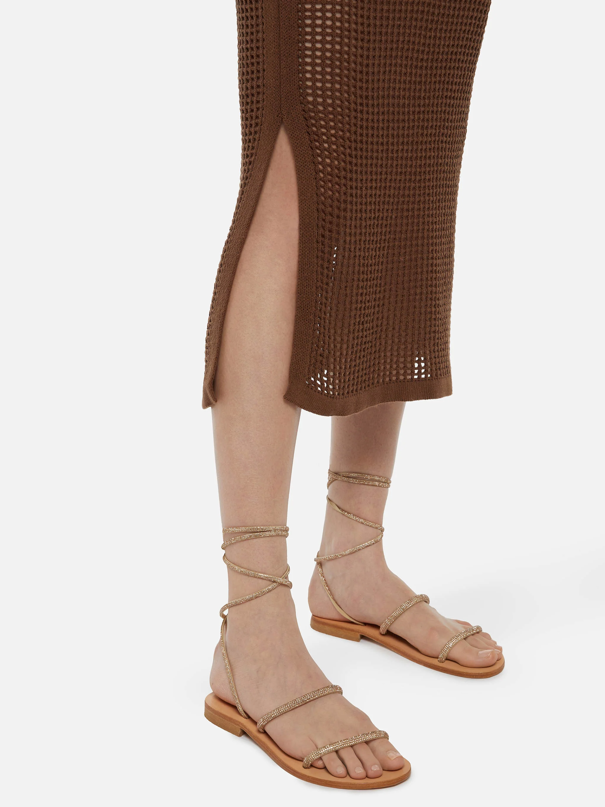 Gonna midi Darline in crochet marrone