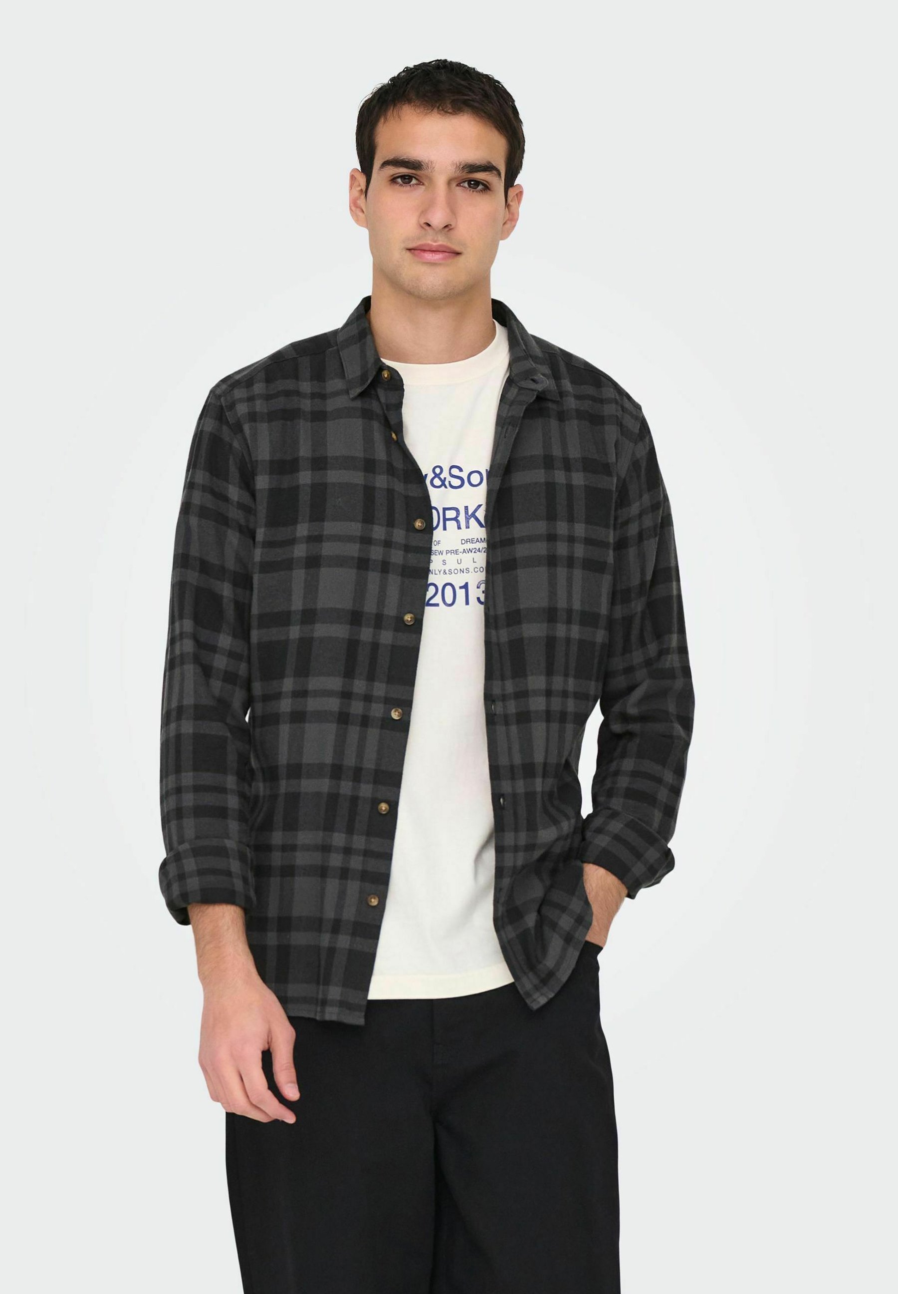 Chemise à carreaux Only & Sons ONSGUDMUND - Noir de jais