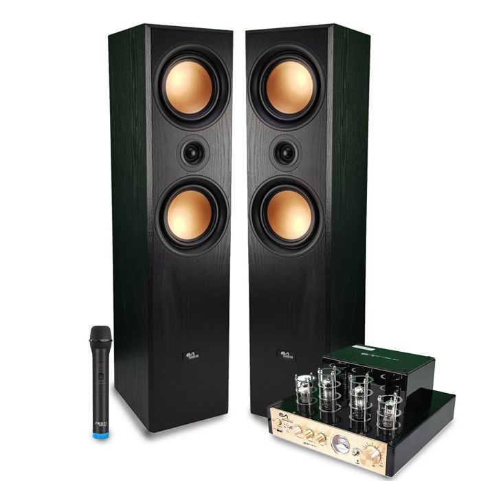 Pack Home-Cinéma 2.0 Evidence Acoustics EA800-PG - 2x500W PMPO, Amplificateur à tube, EA-50TUBE-BT stéréo Vintage, Micro VHF