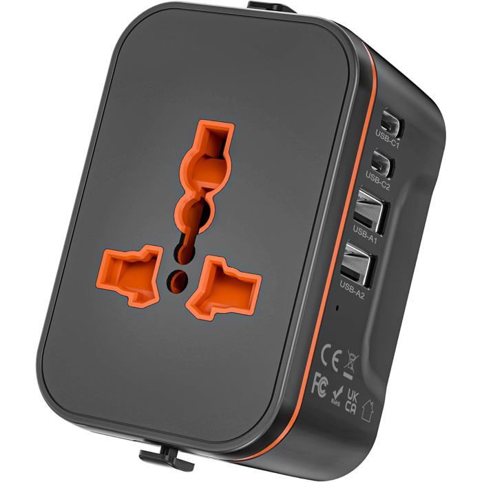 Adaptador de enchufe de viaje universal, adaptador de viaje universal con 2 puertos USB y 2 puertos USB-C.