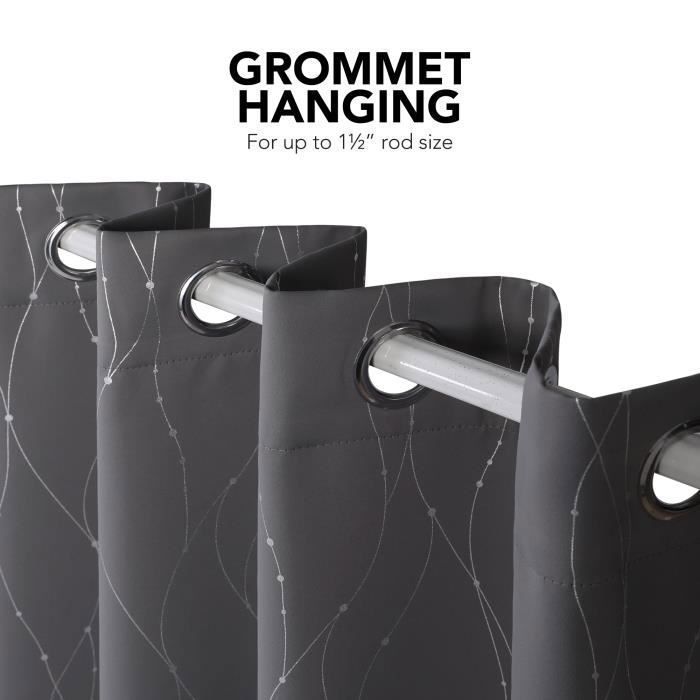 Set di 2 tende oscuranti termiche Deconovo, motivo a pois argento, occhielli, 140x180 cm, grigio scuro.