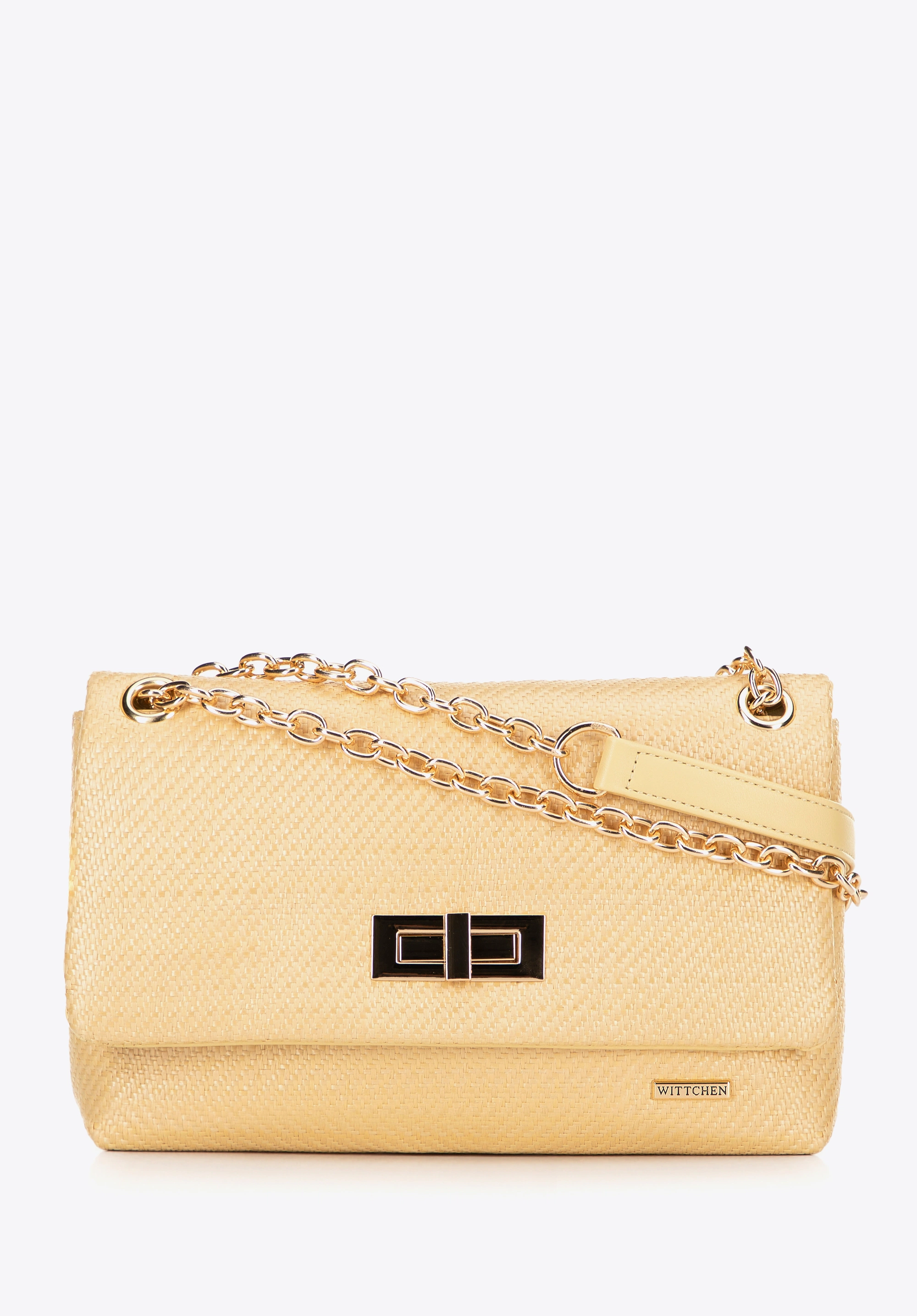 Damska crossbody z plecionki na łańcuszku żółta