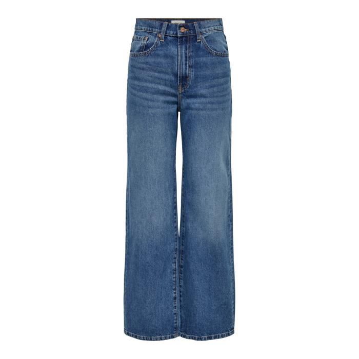 Jeans para mujer con licencia ONLHOPE - mezclilla azul medio, talle alto, pierna ancha 29x34