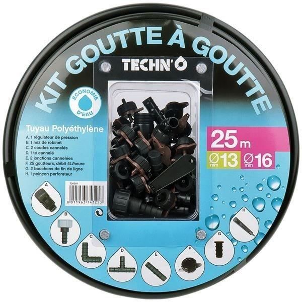 Kit de irrigação por gotejamento - TECHNO - Ø13 x 16 mm - 25 m
