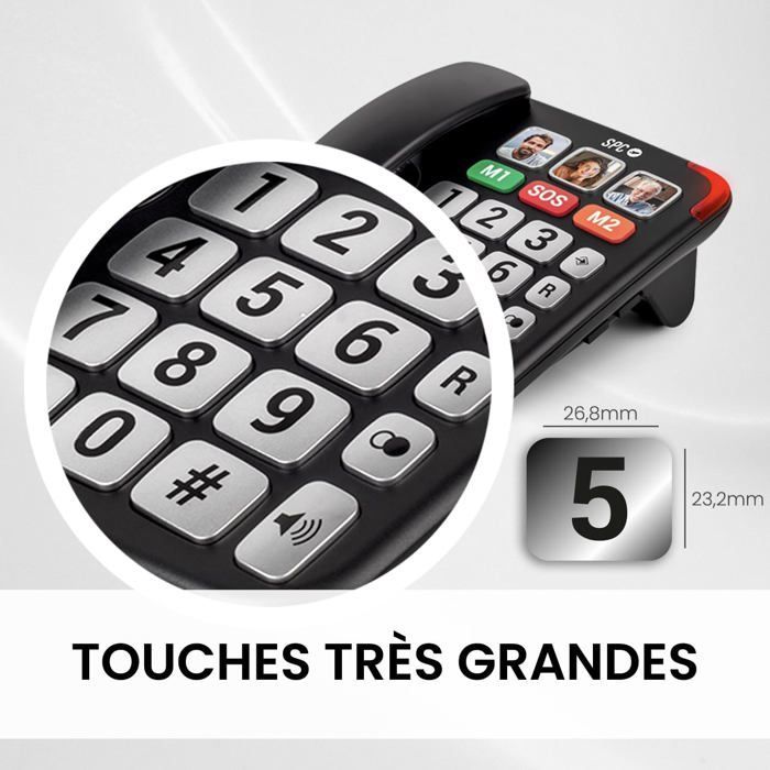 Senior-friendly landline phone with large buttons - SUTEO - +20dB amplifier - 6 direct contacts - Hands-free