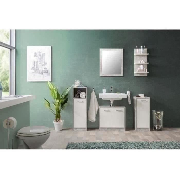 Complete bathroom set - White and concrete grey - 1 vanity unit + 1 shelf + 2 base cabinets - MADEIRA