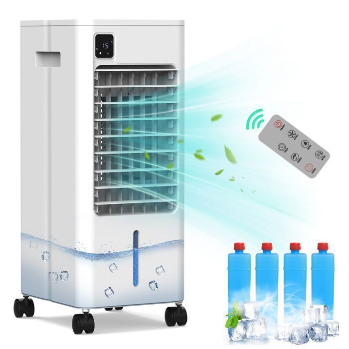 Aire acondicionado/enfriador/ventilador portátil de 8 litros con 3 velocidades, control remoto y temporizador de 12 horas.
