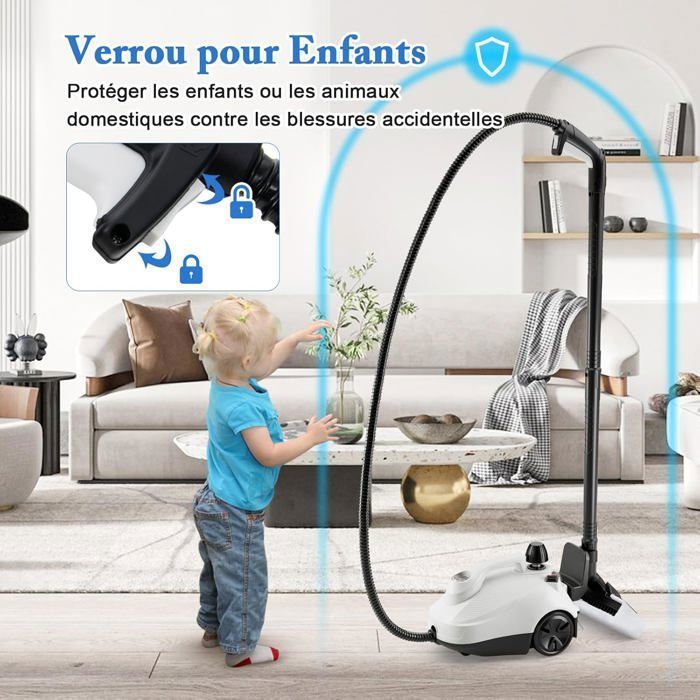 Pulitore a vapore COSTWAY da 2000 W per cimici dei letti, 5 accessori BAR-19, serbatoio da 1,8 l, ruota universale, 160℃, autonomia di 35 minuti, bianco.