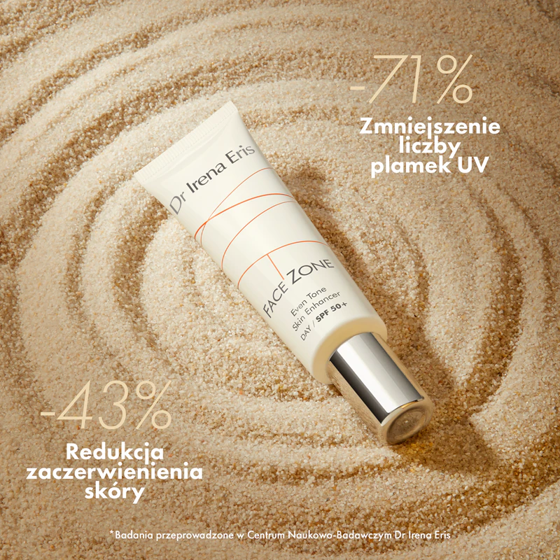 Creme facial antirrugas com cor Dr. Irena Eris Face Zone, uniformiza o tom da pele, FPS 50+.