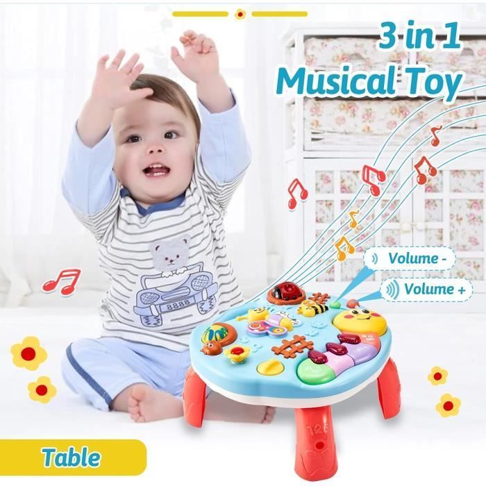 Mesa de actividades 3 en 1 para bebés - AMOUNE - Música y luces - Juguete educativo - De 1 a 3 años - Unisex